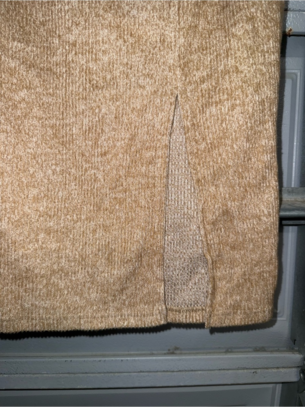 Ribbed Midi Pencil Skirt with Side Slit - Tan - Picture 7 of 7